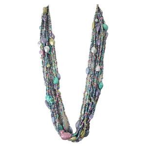 Vintage Hugo Beaded Necklace Pastel Gem Tone Multi-Strand 29in Costume Jewelry